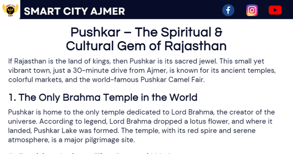 Pushkar – The Spiritual & Cultural Gem of Rajasthan